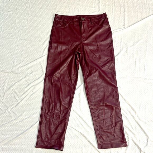 JOIE Straight Leg Faux Leather Pants Red Wine size 8 - Picture 2 of 15
